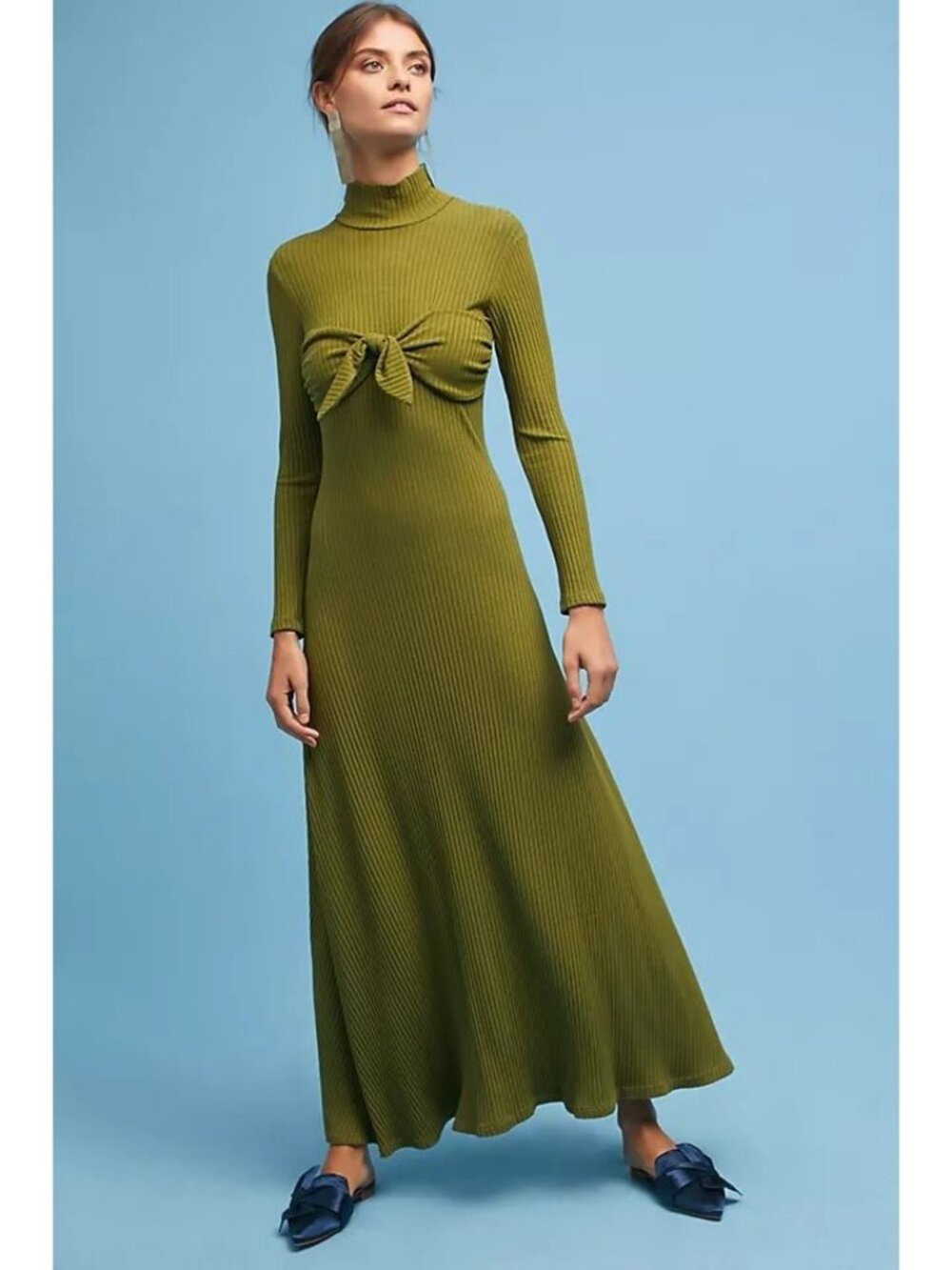 Mara Hoffman NWT Anthropologie Flo Ribbed Tie-Front Midi Dress in Moss sz Small
